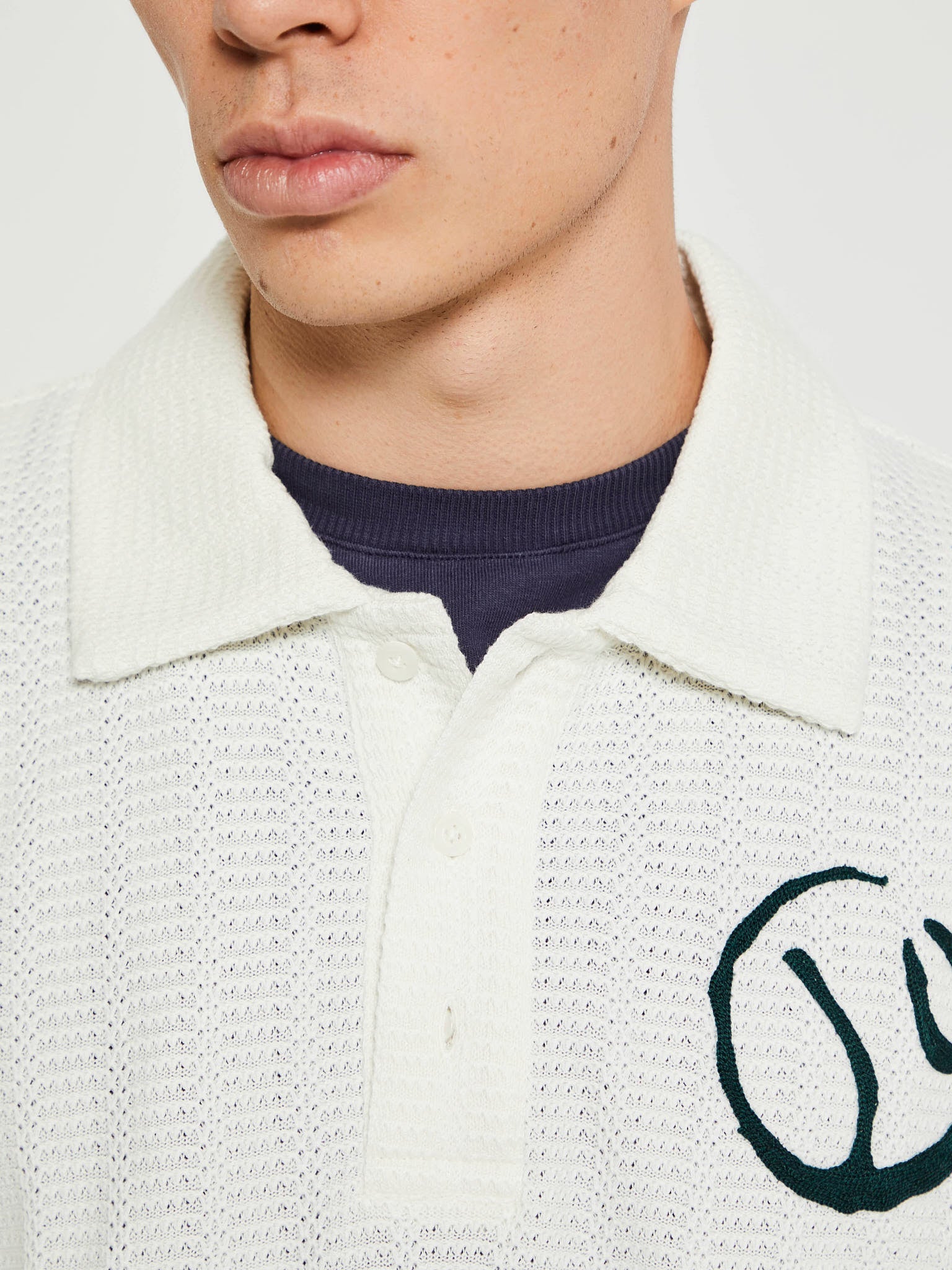 Palmes - Motif Knitted Rugby Shirt in Off-White