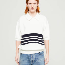 Palmes - Panel Knit Polo in Off-White