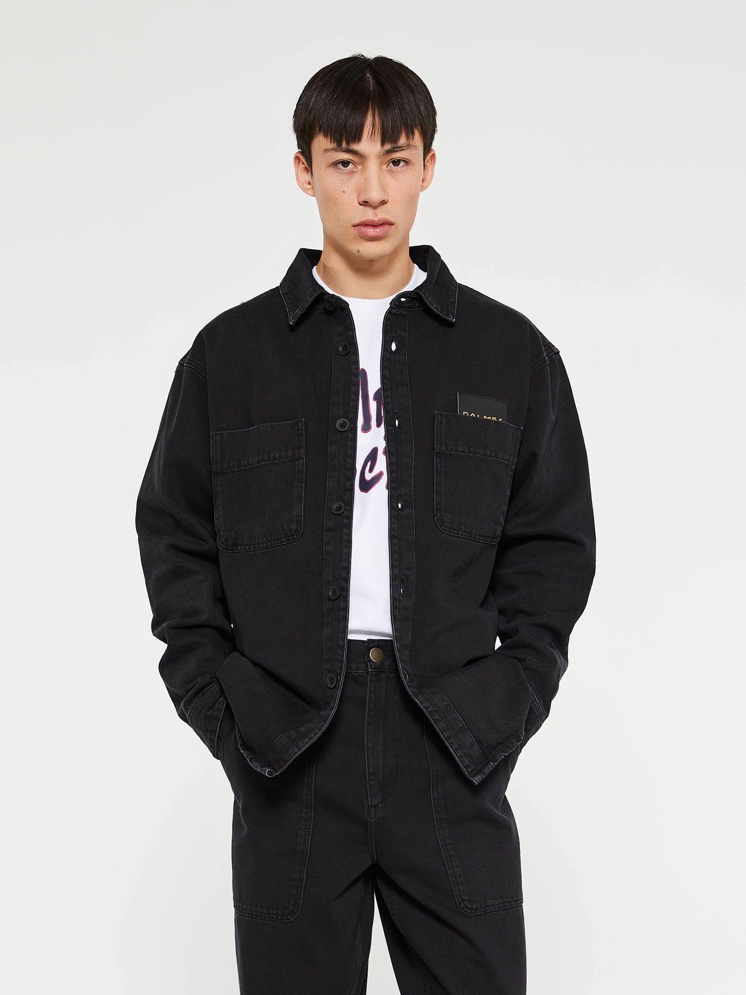 Palmes - Twill Patch Overshirt in Black