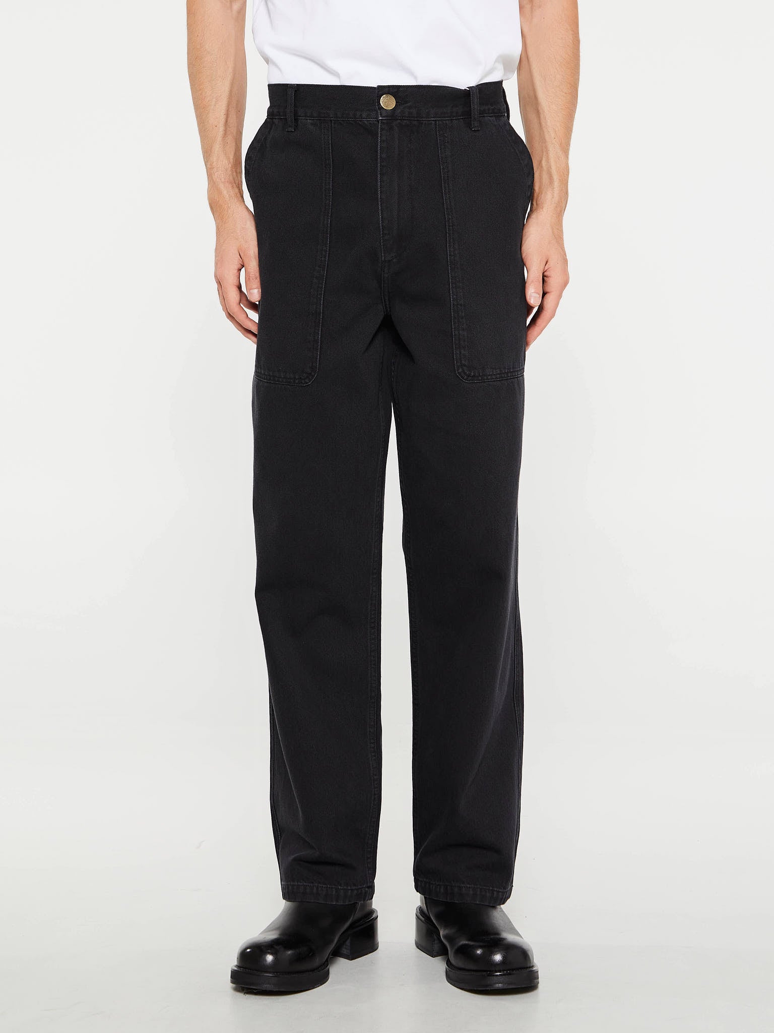 Palmes - Twill Patch Trousers in Black