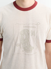 Palmes - Celebrazione Ringer T-Shirt in Broken White