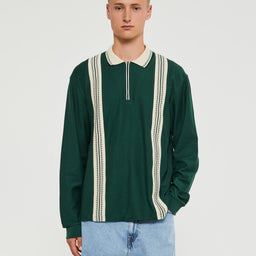 Palmes - Rio Longsleeved Zip Polo Shirt in Dark Green