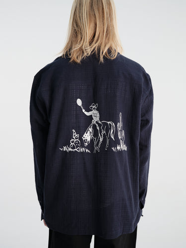 Palmes - Western Camp Collar Shirt in Navy