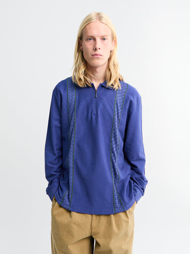 Lace Longsleeved Zip Polo in Blue