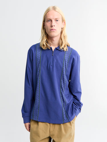 Palmes - Lace Longsleeved Zip Polo in Blue