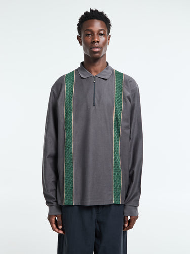 Palmes - Lace Long-sleeve Zip Polo in Charcoal
