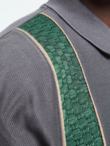 Palmes - Lace Long-sleeve Zip Polo in Charcoal