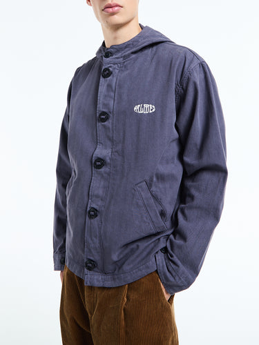 Palmes - Herringbone Hooded Jacket in Dark Blue