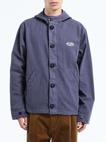Palmes - Herringbone Hooded Jacket in Dark Blue