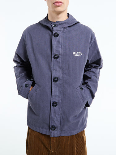 Palmes - Herringbone Hooded Jacket in Dark Blue