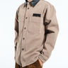 Palmes - Twill Leather Collar Overshirt in Fossil