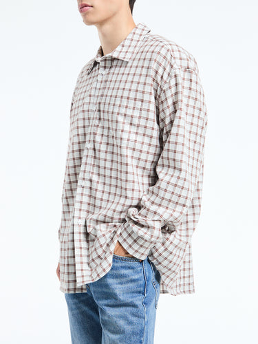 Palmes - Cotton Checkered Shirt in White and Brown