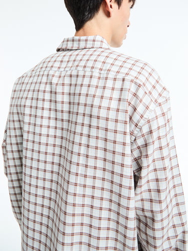 Palmes - Cotton Checkered Shirt in White and Brown