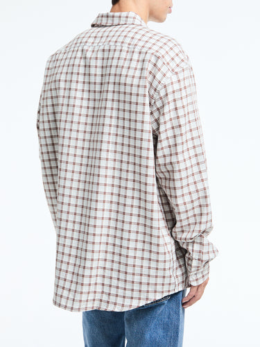 Palmes - Cotton Checkered Shirt in White and Brown
