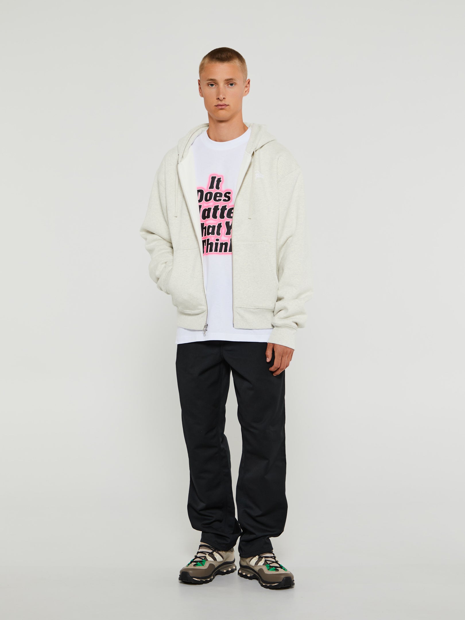 Asic Waffle Zip Hoodie in Melange Grey