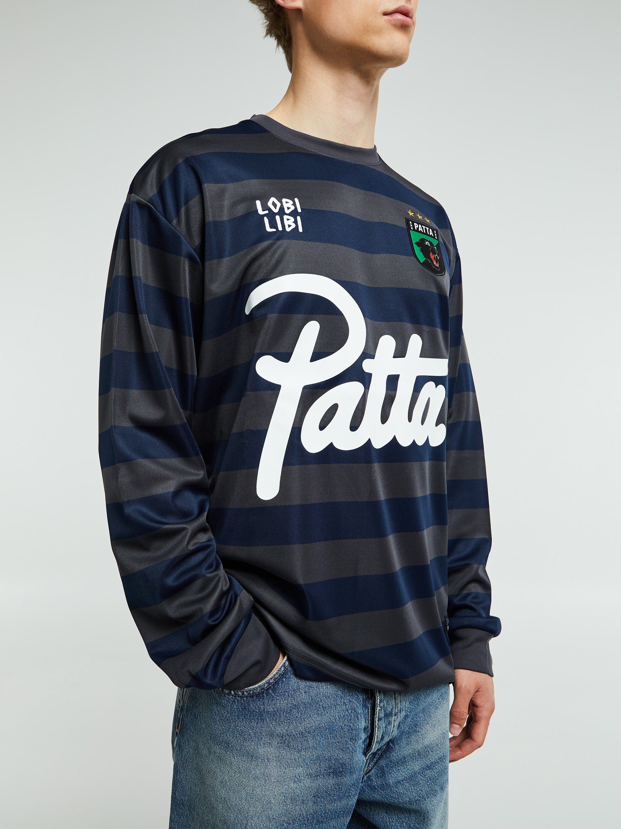 Patta - Striped Longsleeve Football Jersey in Forged Iron