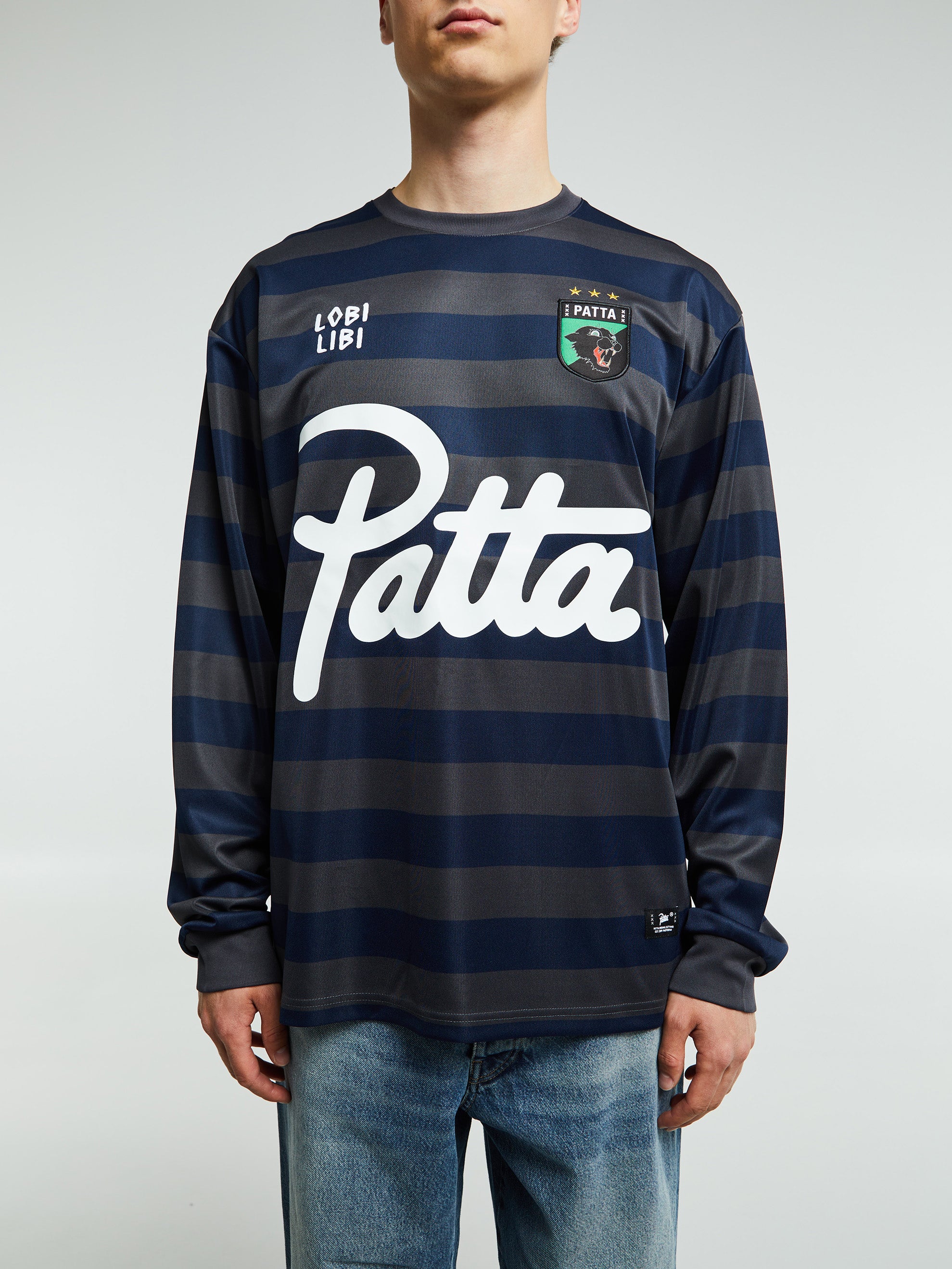 Patta - Striped Longsleeve Football Jersey in Forged Iron
