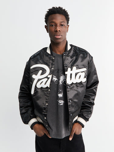 Patta - Script Logo Stain Varsity Jacket in Black