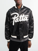 Patta - Script Logo Stain Varsity Jacket in Black
