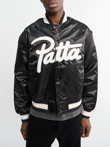 Patta - Script Logo Stain Varsity Jacket in Black