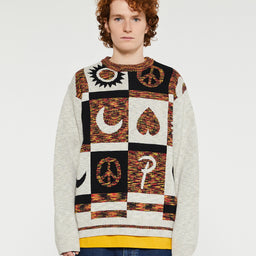Jacquard Crayon Knitted Sweater in Space Dye and Dark Blue