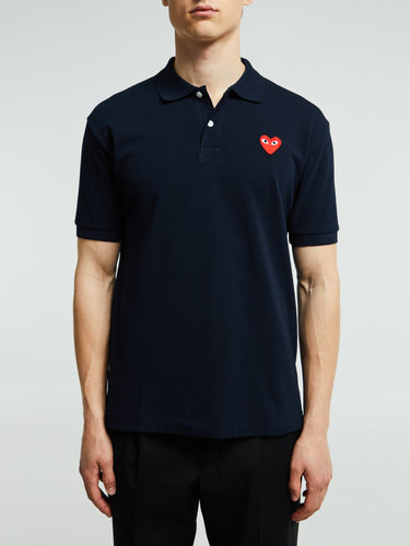 Comme des Garçons PLAY - Polo With Red Emblem in Navy