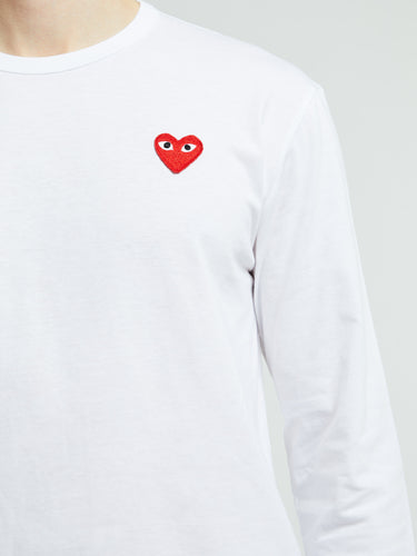 Comme des Garçons PLAY - Longsleeve T-Shirt With Red Emblem in White