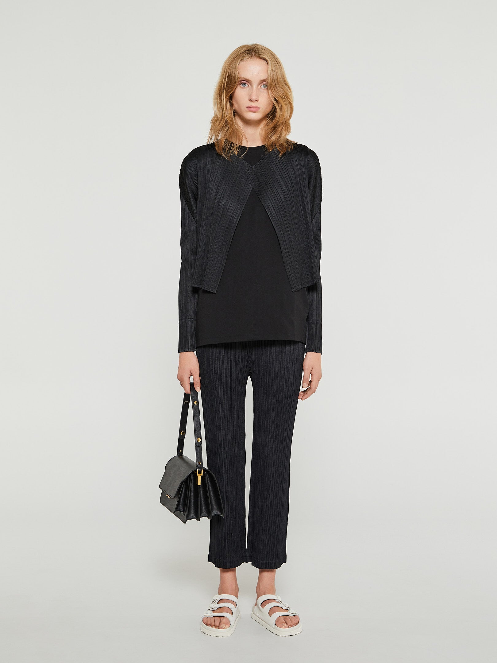 Cropped Pleated Pants in Black