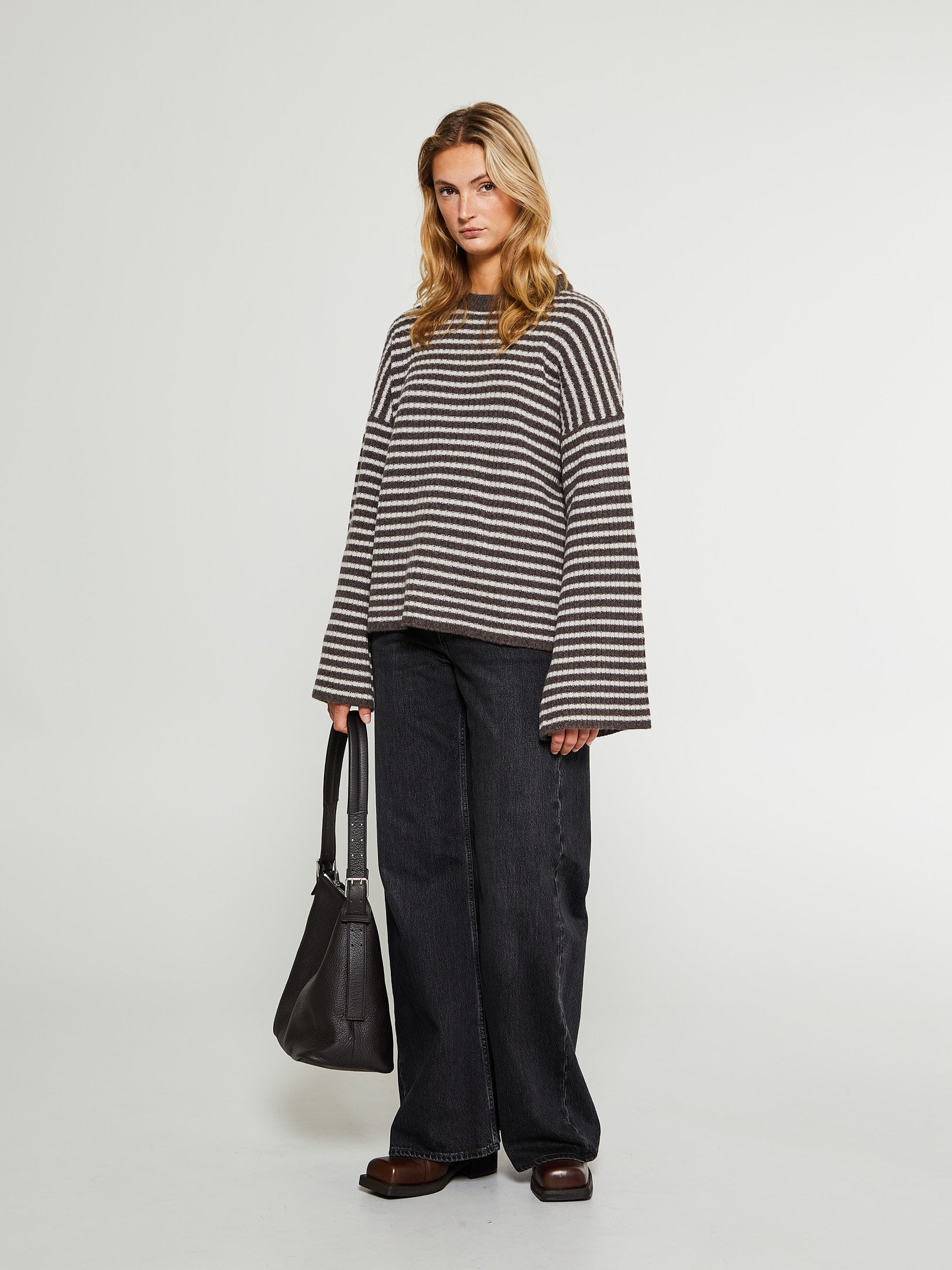 Ellen Cashmere Sweater in Brown Stripes