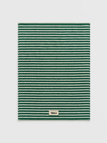 Tekla - Terry Bath Mat in Teal Green Stripes