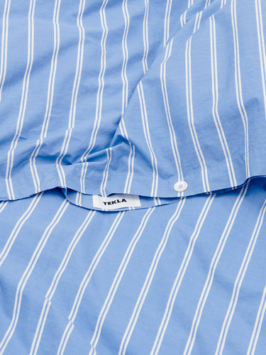 Tekla - Percale Duvet Cover in Island Blue Stripes