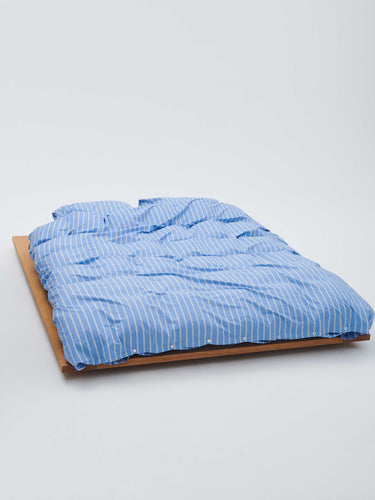 Tekla - Percale Duvet Cover in Island Blue Stripes
