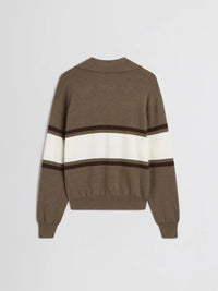 Phoebe Philo - Open Polo Jumper in Cigar, Cream and Chocolate
