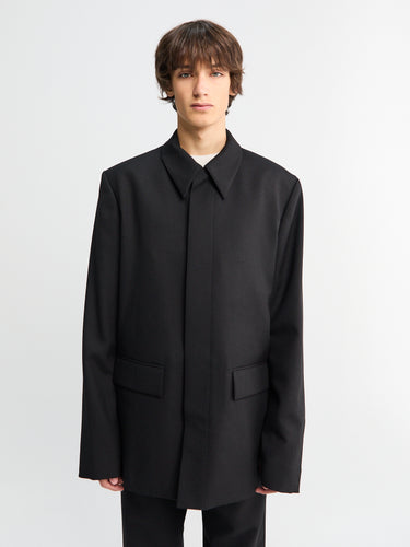 Rier - Poplin Wool Jacket in Black Rustic