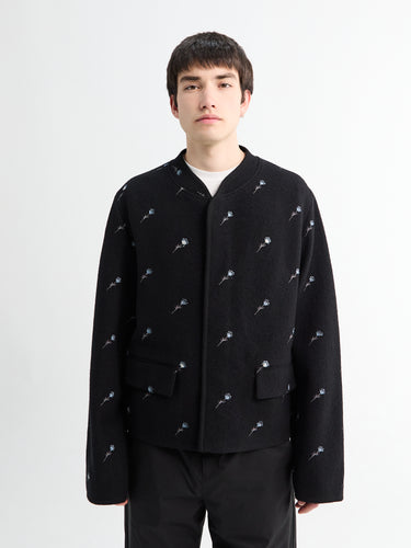 Walker Jacket City Crop in Black Flowers Felted