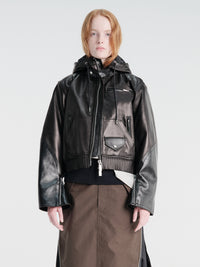 sacai - Leather Hoodie Jacket in Black