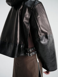 sacai - Leather Hoodie Jacket in Black