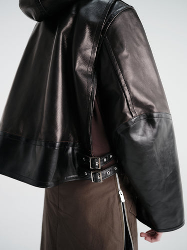 sacai - Leather Hoodie Jacket in Black