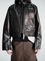 sacai - Leather Hoodie Jacket in Black