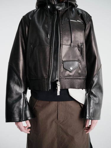sacai - Leather Hoodie Jacket in Black