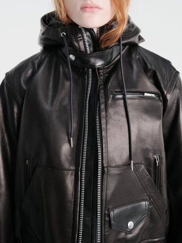 sacai - Leather Hoodie Jacket in Black