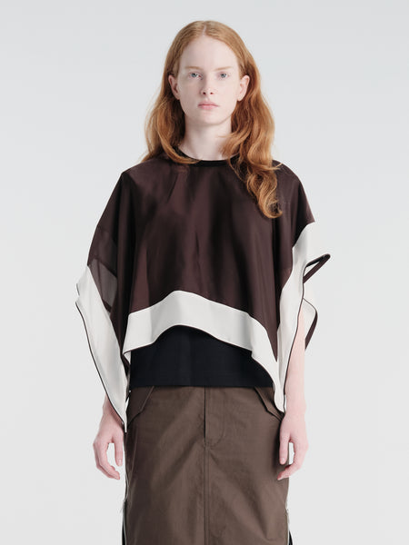 sacai - Satin X Cotton Jersey T-Shirt in Brown×Navy – Stoy