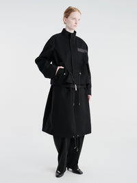 sacai - Wool Flannel and Nylon Twill Coat in Black