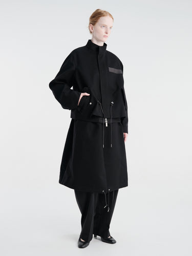 sacai - Wool Flannel and Nylon Twill Coat in Black