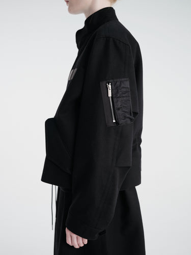sacai - Wool Flannel and Nylon Twill Coat in Black