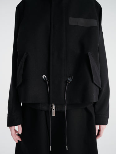 sacai - Wool Flannel and Nylon Twill Coat in Black