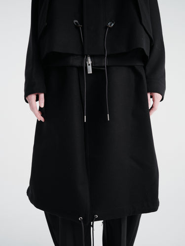 sacai - Wool Flannel and Nylon Twill Coat in Black