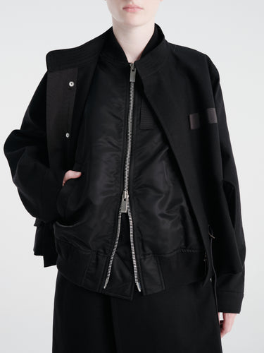 sacai - Wool Flannel and Nylon Twill Coat in Black