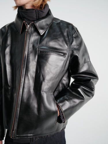 sacai - Leather Puffer Blouson in Black