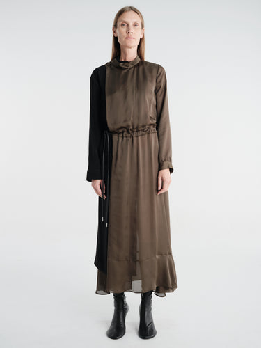 sacai - Crepe Back Satin X Satin Dress in Khaki×Black